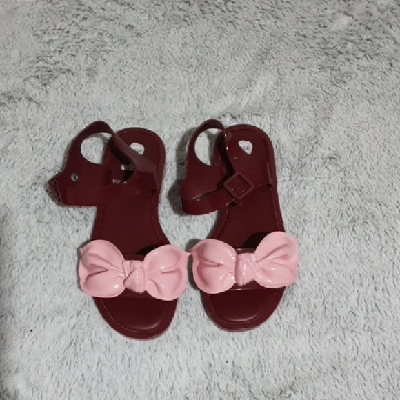 Viktor & Rolf Shoes - MELISSA  Sandals Size 8 with Pink Bow and BURGUNDY  Straps